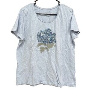 Laura Scott Womens XL Blue Hydrangea Floral‎ Graphic Scoop Neck T Shirt